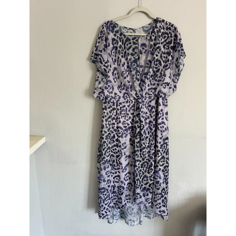 Adrianna Papell Blue Leopard Print Chiffon High Low Maxi Dress 18W XL - Picture 2 of 12